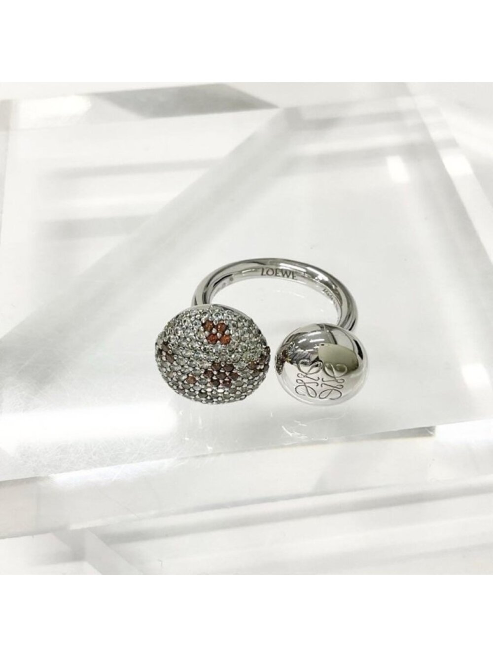 Loewe Anagram Ring Rhinestone Silver - Picture 2 of 7
